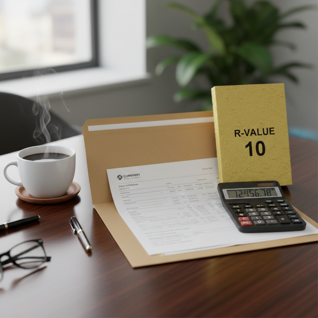 Details van een factuur en isolatiemateriaal voor de subsidieaanvraag.